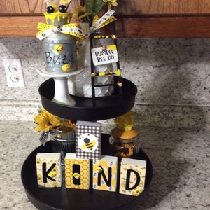 Bee Tiered tray decor, Bee mini milk can, Farmhouse bee decor, Summer tray decor, Bee signs, Bee ladder