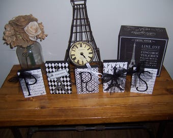 Paris Decor Blocks: Eiffel Tower, Black and White French Shabby Chic