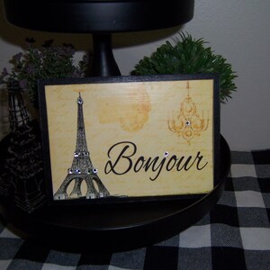 Bonjour Eiffel Tower Sign: Paris Tiered Tray Decor