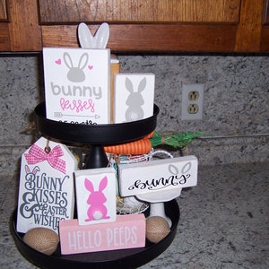 Easter Tiered tray decor, Easter decor, Spring Tray decor, Bunny signs, Coffee Bar