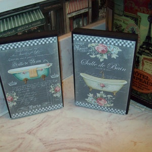 2 Salle De Bain signs 4x6, French bathroom  wall decor