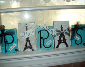 Blue teal Paris Letter blocks,Eiffel Tower decor,Paris Theme,Paris Birthday party,Paris decor,Paris wedding shower,Paris bedroom decor