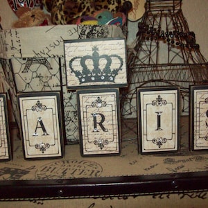 Small Paris letter blocks light cream crown, Paris theme, Paris decor, birthday decor, Paris bedroom decor, Paris baby shower