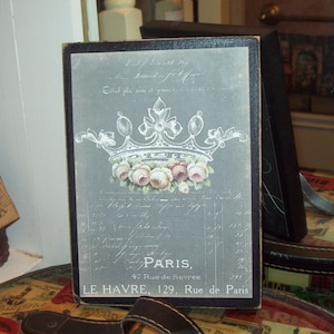 PARIS chalkboard look crown block sign,SHABBY chic decor,French Farmhouse,Paris Theme,Paris decor,Paris bedroom decor,French decor