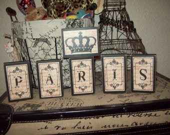 Small cream and black Paris blocks, Crown, Paris decor, Bedroom decor, Sweet 16 party, Girls room