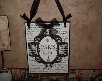 Shabby Chic Paris Wall Plaque: French Market Decor (7x5.5)