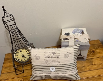 Small PARIS pillow black ticking ,Paris decor ,French farmhouse, Paris throw pillow ,Paris bedroom decor, French pillow