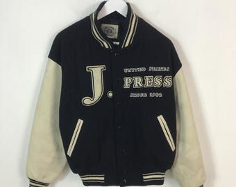 Veste universitaire en cuir J.Press Snap Button vintage avec manches