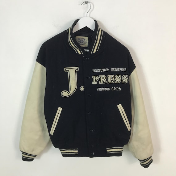 J.Press, Vintage J.Press Snap Button Varsity Leather sleeve jacket