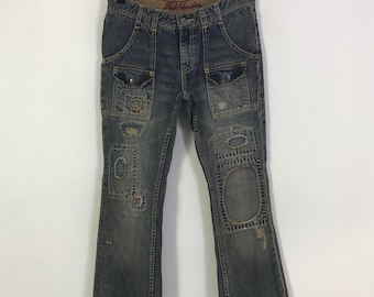 Vintage Backnummer Patchwork Design Bootcut Jeans Hose
