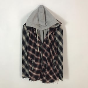 14thaddiction スカンクファーレザーストールifsixwasnine Vintage 14 Addiction Doubre Zipper Tartan Hoodie Jacket