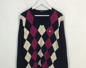Vintage Burberry Black Label Knitwear V- Neck Style Japan Burberry