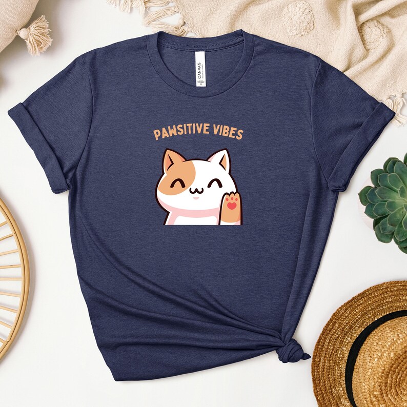 Cute Cat 'Pawsitive Vibes' T-Shirt Print, Pet Lovers Gift, Cat Mom Shirt, Positive Vibe T-Shirt, Animal Lover Apparel image 3