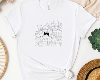 Cute Cat Print T-Shirt, Perfect for Cat Lovers, Cat Family Shirt, Gift for Pet Owners, Fun Animal Shirt