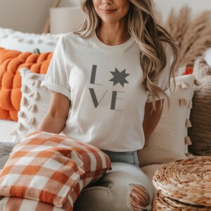 Half Sleeve T-Shirt, Love Print, Star Quilt Block, White on Pink