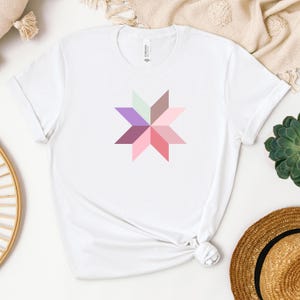 Quilt Pattern T-Shirt | Star Design Pastel Colors | Bella Canvas 3001 T-Shirt | Cozy Shirts | Comfy shirts