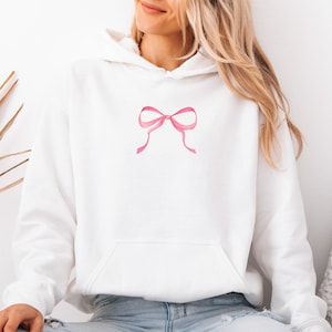Layered Bow Hoodie, Cozy Gift for Her, Cute Casual Wear, Cute Hooded Sweatshirt, Soft White Sweatshirt