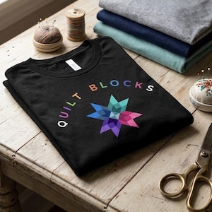 Colorful Quilt Blocks T-Shirt, Artistic Quilt Print T-Shirt, Casual Quilt Wear, Gift for Quilters, Summer Fashion, Short Sleeve Quilt Shirts