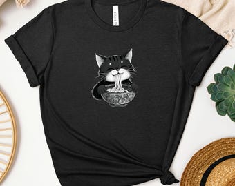 Cat Eating Noodles T-Shirt, Cat T-Shirt, Cute Cat T-Shirt, Pet Lover Gift, Animal Lover Apparel
