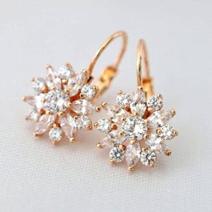 Golden Sun Earrings – Luxury Gold Plated Statement Jewelry, Crystal Flower Drop Earrings, Elegant Gift for Women