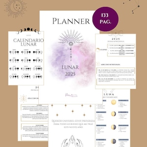 2025 Planner Lunar imprimible | Calendario Lunar | Fases Lunares | Tiras de Cartas | Planificador de manifestaciones