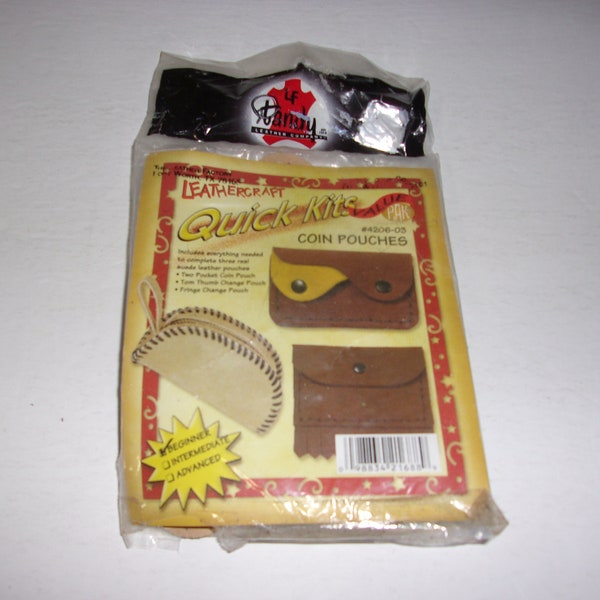 Vintage 1980s Tandy Leather Quick Kits- 3 Coin Pouches - Leathercraft Kit Number 4206-03, Leatherworking