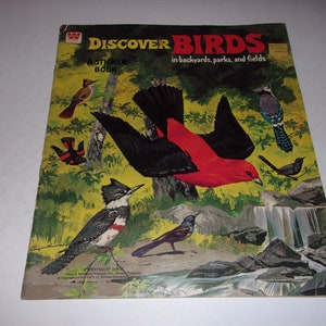 Vintage 1974 Discover Birds Sticker Book, Children, Art, Identifying Birds, Whitman