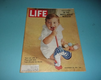 Vintage Life Magazine November 24, 1961 - 1 Year Old JFK Jr. Cover, MISSING Rear Cover - Art, Junk Journal, Collectible Scrapbooking