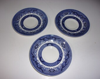 Group of Vintage Churchill Blue Willow Pattern Saucers, Collectible, Decorative, Display
