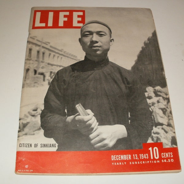 Vintage Life Magazine December 13 1943 - Citizen of Sinkiang Cover - Art, WW2 Era Vintage Ads, Scrapbooking, Paper Ephemera