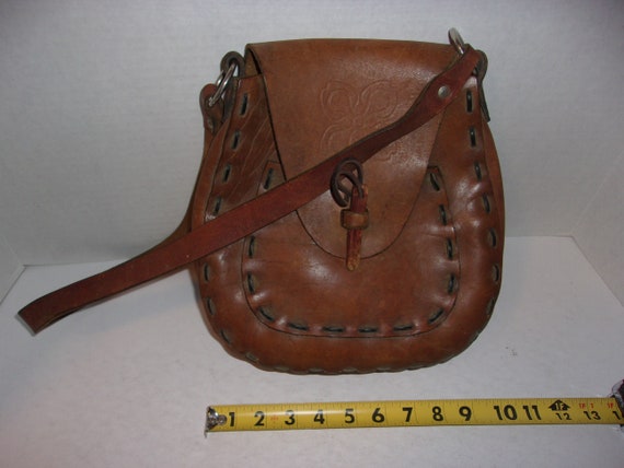 Vintage 1960's-70's Leather Hippy Purse, Bag, Sat… - image 10