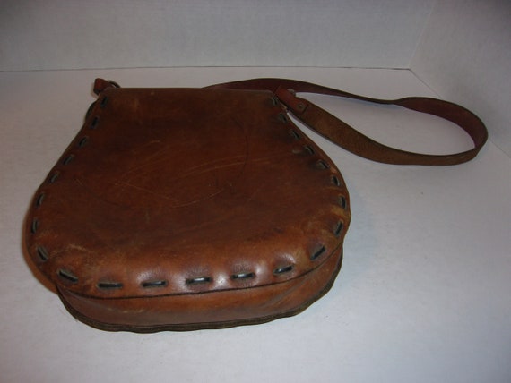 Vintage 1960's-70's Leather Hippy Purse, Bag, Sat… - image 5
