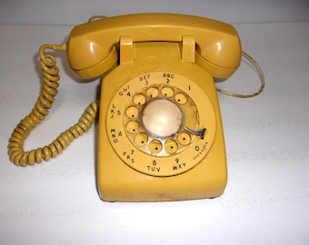 Unique 1970's Desktop Rotary Dial Telephone - Bright Yellow, Model # 500, Functional Display, Collectible