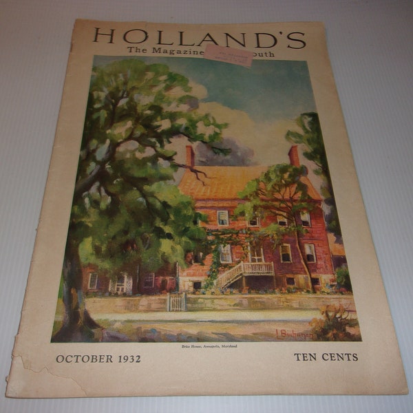 Vintage October 1932 Holland's Magazine - Brice House on Cover, Art, Scrapbooking, Vintage Ads, Stories, Collectible