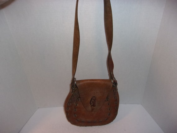Vintage 1960's-70's Leather Hippy Purse, Bag, Sat… - image 2