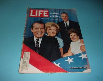 Vintage Life Magazine August 16, 1968 - Nixons and Agnews Cover, Vintage ads, Scrapbooking, Retro 60s Collectible
