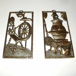 Group of Small Brass Vintage Wall Hangings, Decorative, Display, Colonial, Kitchen Art, Craft image 1