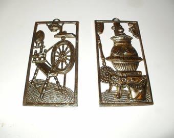 Group of Small Brass Vintage Wall Hangings, Decorative, Display, Colonial, Kitchen Art, Craft