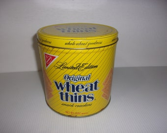 Vintage 1987 Nabisco Wheat Thins Metal Tin with Lid - Limited Edition, Snack Crackers, Crafting Container, Collectible, Shabby and Chic