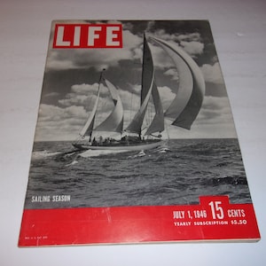 Vintage Life Magazine July 1, 1946 - Sailing Season Cover, Art, Collectible, Whizzer Bike Ad, Cool Vintage Ads, Scrapbooking