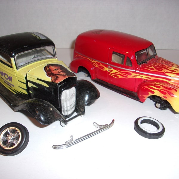 1932 Coupe and 1940 FORD Sedan Delivery Small Scale Metal Cars Need Repair - Diorama-Display or Junkyard Scene