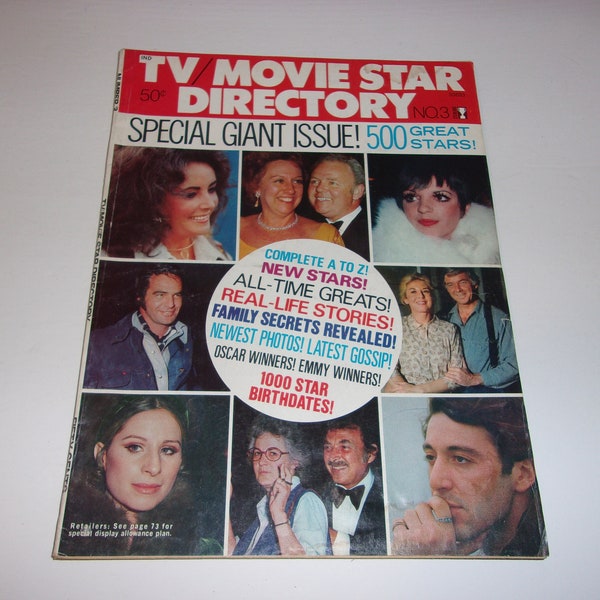 Vintage 1974 TV Movie Star Directory Magazine, Movie Stars, Photos, Gossip, Collectible