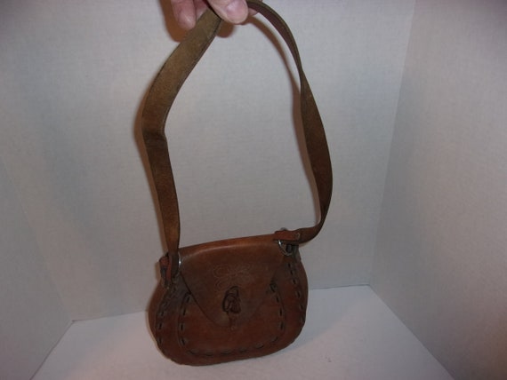 Vintage 1960's-70's Leather Hippy Purse, Bag, Sat… - image 8