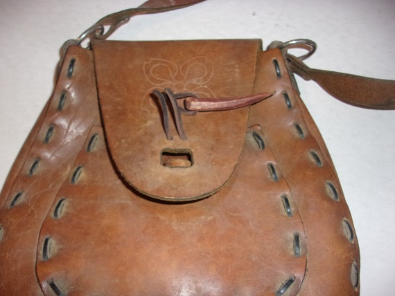 Vintage 1960's-70's Leather Hippy Purse, Bag, Sat… - image 7