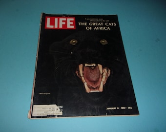 Vintage Life Magazine January 6, 1967 - Black Leopard Cover-Art Vintage Ads Junk Journal Scrapbooking Collectible