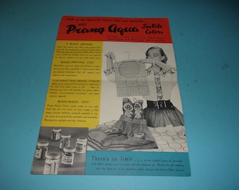 Vintage 1950's Prang Aqua Textile Colors Ad, Instruction Card - Art, Hobbies, Painting, Decorating