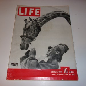 Vintage Life Magazine April 8, 1946 - Circus Cover, News, Humor, Art, Scrapbooking, Vintage Ads