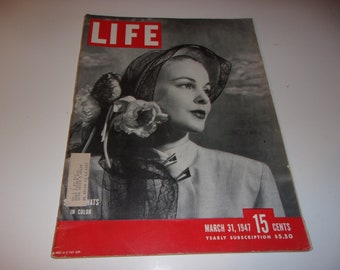 Vintage Life Magazine March 31, 1947 - Spring Hats Cover, Collectible, Vintage Ads, Paper Ephemera, Scrapbooking