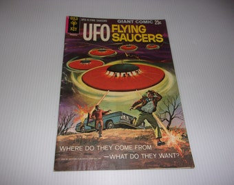 UFO Flying Saucers, # 1, Vintage 1968 Comic Book, Gold Key, Collectible, Art, Illustrated