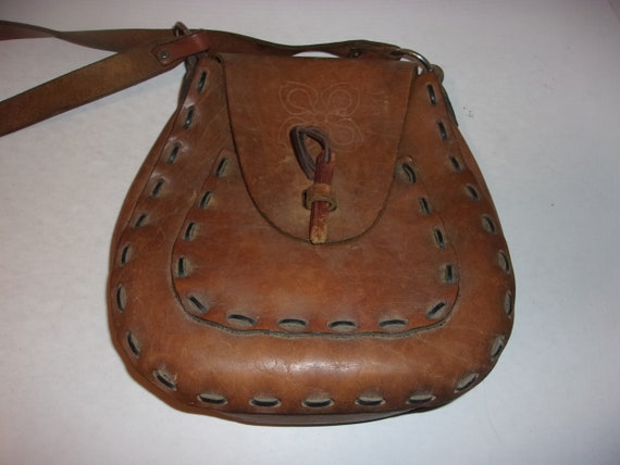 Vintage 1960's-70's Leather Hippy Purse, Bag, Sat… - image 1